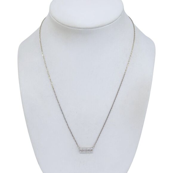 Vintage Sterling Silver 925 Gold Tone Cubic Zirconia Bar Pendant Necklace 16"-18 - Picture 1 of 4